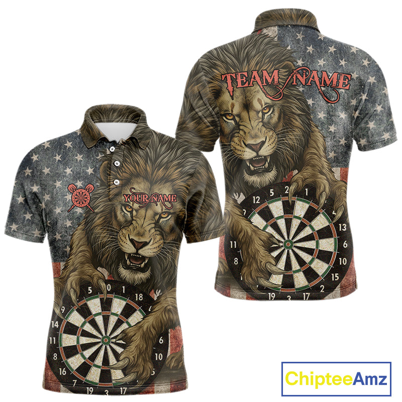 Personalized Vintage American Flag Lion Darts Shirt For Men, Patriotic Dart Team Jerseys TDM5188