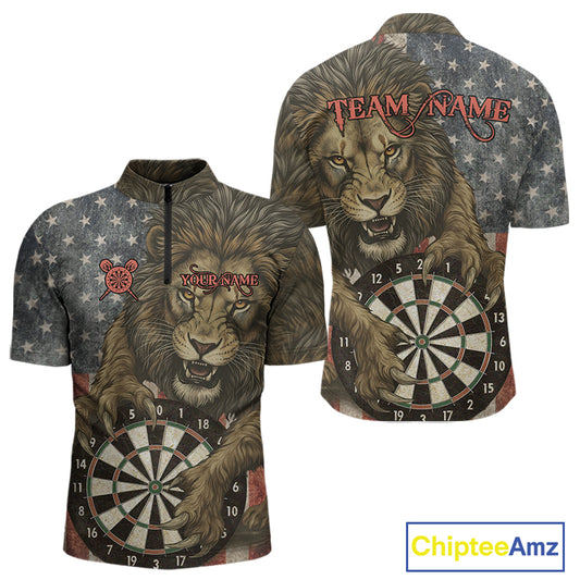 Personalized Vintage American Flag Lion Darts Shirt For Men, Patriotic Dart Team Jerseys TDM5188