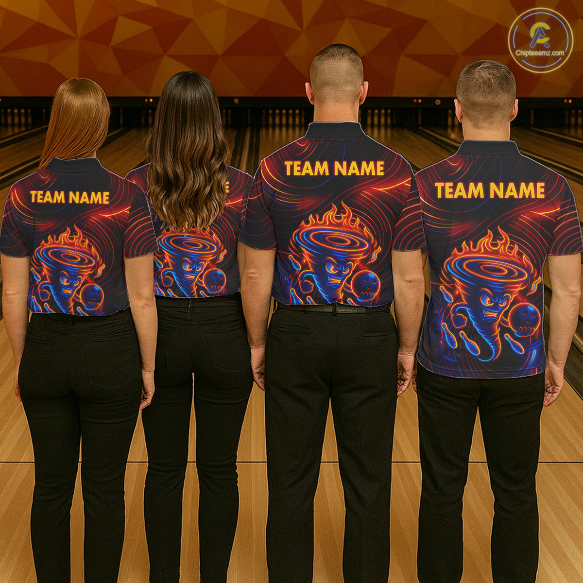 Funny Neon Tornado Flame Bowling Jersey For Women Custom Bowling Shirt Team Polo & Quarter Zip TDM5447