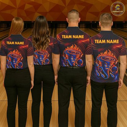 Funny Neon Tornado Flame Bowling Jersey For Women Custom Bowling Shirt Team Polo & Quarter Zip TDM5447