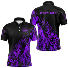 Load image into Gallery viewer, Black And Purple Dartboard Fire Flame Darts Polo, Quarter Zip Custom Dart Shirt For Men Dart Jersey TDM3409