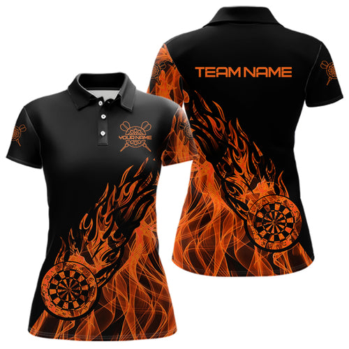 Black And Orange Dartboard Fire Flame Darts Polo, Quarter Zip Custom Dart Shirt For Women Dart Jersey TDM3410