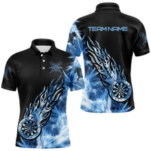 Load image into Gallery viewer, Black And Blue Light Icy Men Darts Polo &amp; Quarter Zip Shirt Custom Dart Shirts For Team Dart Jersey TDM3411