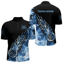 Load image into Gallery viewer, Black And Blue Light Icy Men Darts Polo &amp; Quarter Zip Shirt Custom Dart Shirts For Team Dart Jersey TDM3411