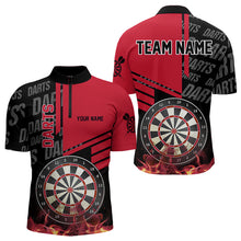 Load image into Gallery viewer, Black And Red Fire Darts Shirts For Men Custom Darts League Team Jerseys Darts Polo &amp; 1/4 Zip TDM3412