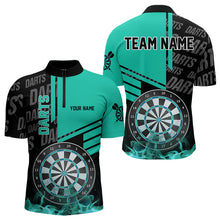 Load image into Gallery viewer, Black And Turquoise Darts Shirts For Men Custom Darts League Team Jerseys Darts Polo &amp; 1/4 Zip TDM3413