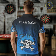 Load image into Gallery viewer, Black And Blue Funny Pirate Flame Skull Darts Shirt For Men Custom Dart Jersey Team Polo, 1/4 Zip TDM5703