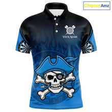Load image into Gallery viewer, Black And Blue Funny Pirate Flame Skull Darts Shirt For Men Custom Dart Jersey Team Polo, 1/4 Zip TDM5703