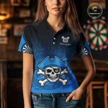 Load image into Gallery viewer, Black And Blue Funny Pirate Flame Skull Darts Shirt For Women Custom Dart Jersey Team Polo, 1/4 Zip TDM5703