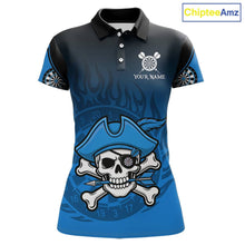 Load image into Gallery viewer, Black And Blue Funny Pirate Flame Skull Darts Shirt For Women Custom Dart Jersey Team Polo, 1/4 Zip TDM5703