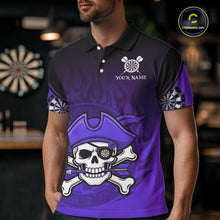 Load image into Gallery viewer, Black Purple Funny Pirate Flame Skull Darts Shirt For Men Custom Dart Jerseys Team Polo &amp; 1/4 Zip TDM5704