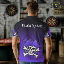 Load image into Gallery viewer, Black Purple Funny Pirate Flame Skull Darts Shirt For Men Custom Dart Jerseys Team Polo &amp; 1/4 Zip TDM5704