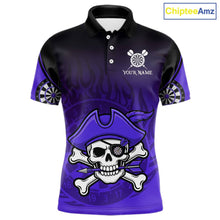 Load image into Gallery viewer, Black Purple Funny Pirate Flame Skull Darts Shirt For Men Custom Dart Jerseys Team Polo &amp; 1/4 Zip TDM5704