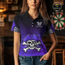 Load image into Gallery viewer, Black Purple Funny Pirate Flame Skull Darts Shirt For Women Custom Dart Jerseys Team Polo &amp; 1/4 Zip TDM5704