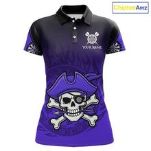 Load image into Gallery viewer, Black Purple Funny Pirate Flame Skull Darts Shirt For Women Custom Dart Jerseys Team Polo &amp; 1/4 Zip TDM5704