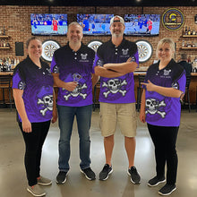 Load image into Gallery viewer, Black Purple Funny Pirate Flame Skull Darts Shirt For Men Custom Dart Jerseys Team Polo &amp; 1/4 Zip TDM5704