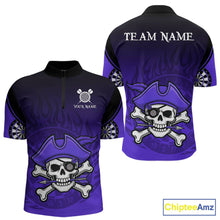 Load image into Gallery viewer, Black Purple Funny Pirate Flame Skull Darts Shirt For Men Custom Dart Jerseys Team Polo &amp; 1/4 Zip TDM5704
