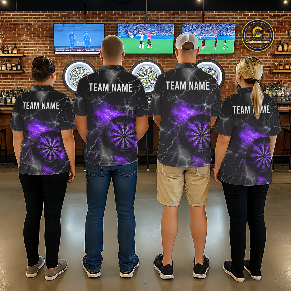 Custom Lightning Flame Purple Dart Shirt For Men, Darts Jersey Pocket Option TDM5914