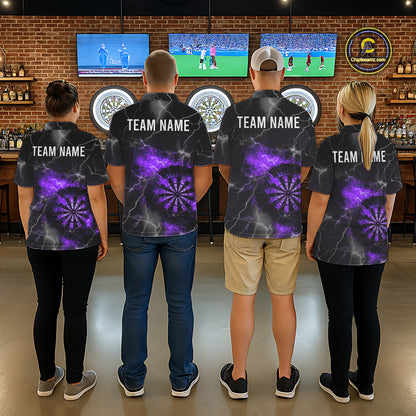 Custom Lightning Flame Purple Dart Shirt For Men, Darts Jersey Pocket Option TDM5914