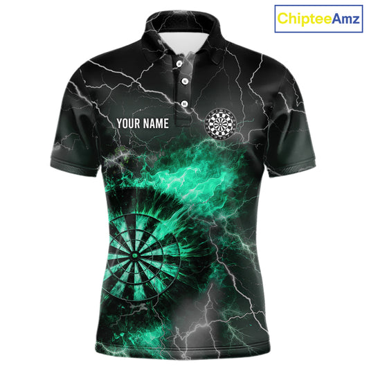 Custom Turquoise Flame Lightning Darts Shirt With Pocket Option For Men TDM5915
