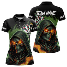 Load image into Gallery viewer, Personalized Green Grim Reaper Fire Dart Shirts For Women Custom Skull Dart Jersey Polo &amp; 1/4 Zip TDM3711