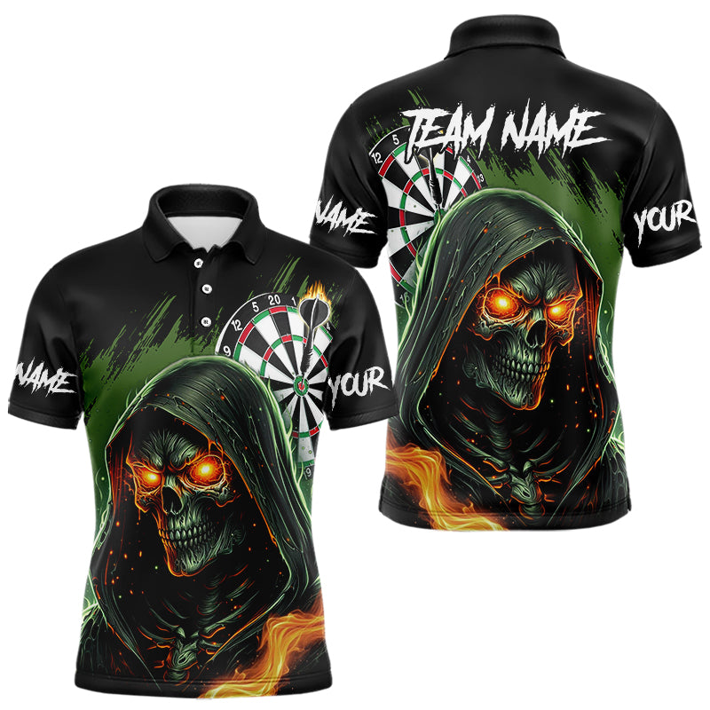 Personalized Green Death Skeleton Fire Dart Shirts For Men Custom Skull Dart Jersey Polo & 1/4 Zip TDM3711