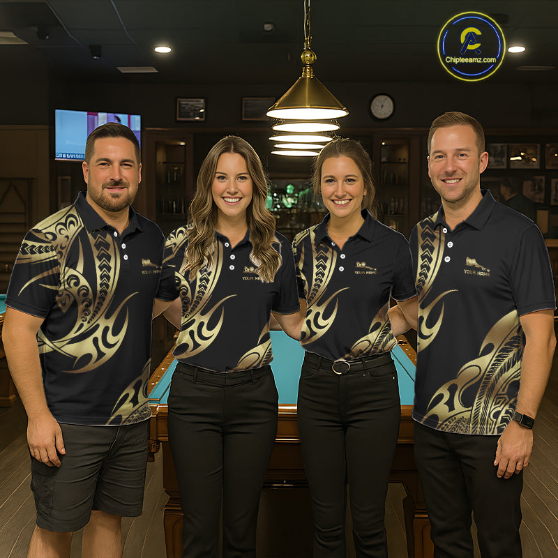 Personalized Black & Gold Tribal Pattern 8 Ball Pool Billiard Shirts For Women Billiard Attire Gifts NYN2821