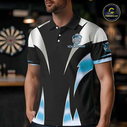 Personalized Crown Darts Shirt For Men Custom Darts Tournament Jersey Team Polo & 1/4 Zip |Blue TDM6316