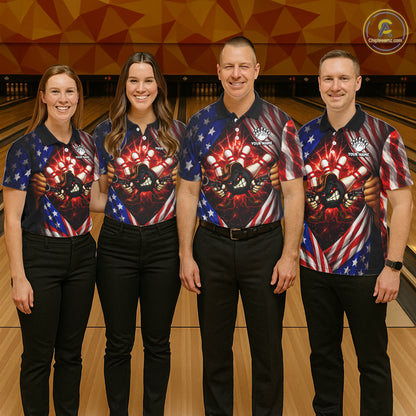 Glowing American Flag Funny Bowling Shirt For Men Custom Patriotic Bowling Jersey Polo & 1/4 Zip TDM6319