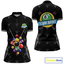 Load image into Gallery viewer, Custom Black Billiard Jerseys Polo &amp; Quarter Zip For Women, 8 Ball Pool Billiard Team Shirts TDM3979