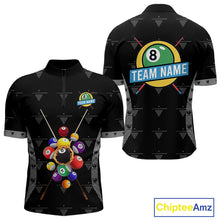 Load image into Gallery viewer, Custom Black Billiard Jerseys Polo &amp; Quarter Zip For Men, 8 Ball Pool Billiard Team Shirts TDM3979