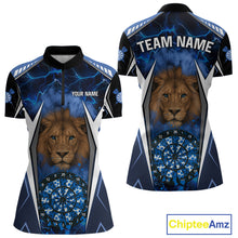 Load image into Gallery viewer, Blue Camo Dartboard Lion Dart Shirts For Women Custom Polo &amp; Quarter Zip Team Darts Jerseys TDM3980