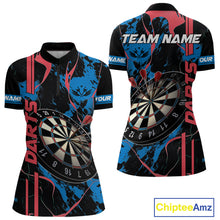 Load image into Gallery viewer, Custom Women&#39;s Dart Shirt - Grunge Blue And Red Dartboard Paint Splash Polo &amp; Quarter Zip Jersey TDM3981