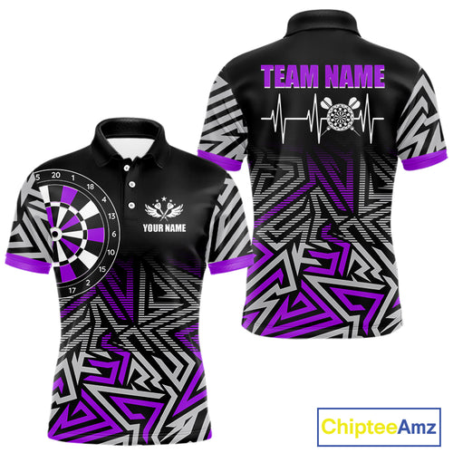 Personalized Darts Heartbeat Zig-Zag Pattern Custom Dart Shirts For Men, Dart Team Jersey|Purple TDM3983