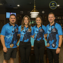 Load image into Gallery viewer, Custom Blue 8 Ball &amp; 9 Ball Panther Billiard Shirt For Women, Billiard Team Jersey Polo &amp; 1/4 Zip TDM6494