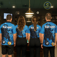Load image into Gallery viewer, Custom Blue 8 Ball &amp; 9 Ball Panther Billiard Shirt For Women, Billiard Team Jersey Polo &amp; 1/4 Zip TDM6494