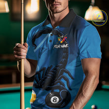 Load image into Gallery viewer, Custom Blue 8 Ball &amp; 9 Ball Scorpion Billiard Shirt For Men, Billiard Team Jersey Polo &amp; 1/4 Zip TDM6495