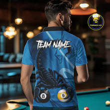 Load image into Gallery viewer, Custom Blue 8 Ball &amp; 9 Ball Scorpion Billiard Shirt For Men, Billiard Team Jersey Polo &amp; 1/4 Zip TDM6495