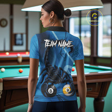 Load image into Gallery viewer, Custom Blue 8 Ball &amp; 9 Ball Scorpion Billiard Shirt For Women, Billiard Team Jersey Polo &amp; 1/4 Zip TDM6495
