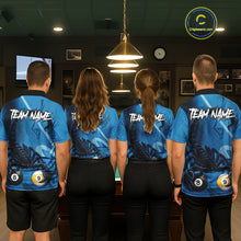 Load image into Gallery viewer, Custom Blue 8 Ball &amp; 9 Ball Scorpion Billiard Shirt For Men, Billiard Team Jersey Polo &amp; 1/4 Zip TDM6495