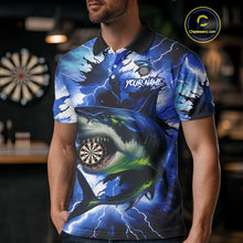 Load image into Gallery viewer, Thunder Lightning Storm Shark Darts Shirt For Men Custom Blue Darts Team Jersey Polo &amp; Quarter Zip TDM4569