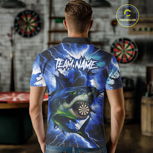 Load image into Gallery viewer, Thunder Lightning Storm Shark Darts Shirt For Men Custom Blue Darts Team Jersey Polo &amp; Quarter Zip TDM4569