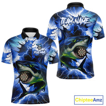 Load image into Gallery viewer, Thunder Lightning Storm Shark Darts Shirt For Men Custom Blue Darts Team Jersey Polo &amp; Quarter Zip TDM4569