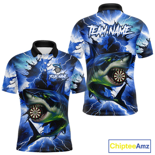 Thunder Lightning Storm Shark Darts Shirt For Men Custom Blue Darts Team Jersey Polo & Quarter Zip TDM4569