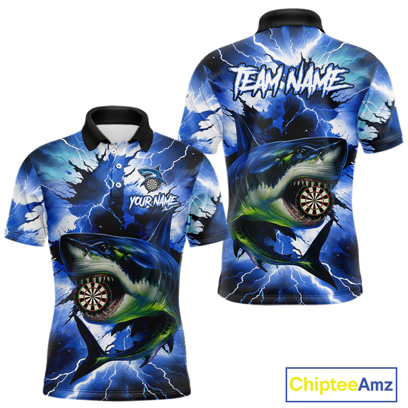 Thunder Lightning Storm Shark Darts Shirt For Men Custom Blue Darts Team Jersey Polo & Quarter Zip TDM4569