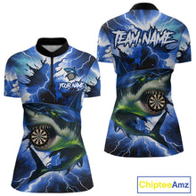 Load image into Gallery viewer, Thunder Lightning Storm Shark Darts Shirt For Women Custom Blue Darts Team Jersey Polo &amp; Quarter Zip TDM4569