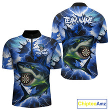 Load image into Gallery viewer, Thunder Lightning Storm Shark Darts Shirt For Men Custom Blue Darts Team Jersey Polo &amp; Quarter Zip TDM4569