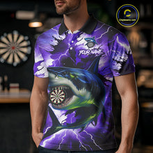 Load image into Gallery viewer, Thunder Lightning Storm Shark Darts Shirt For Men Custom Purple Darts Team Jersey Polo &amp; 1/4 Zip TDM4570