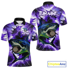 Load image into Gallery viewer, Thunder Lightning Storm Shark Darts Shirt For Men Custom Purple Darts Team Jersey Polo &amp; 1/4 Zip TDM4570