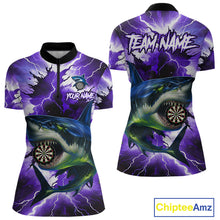 Load image into Gallery viewer, Thunder Lightning Storm Shark Darts Shirt For Women Custom Purple Darts Team Jersey Polo &amp; 1/4 Zip TDM4570